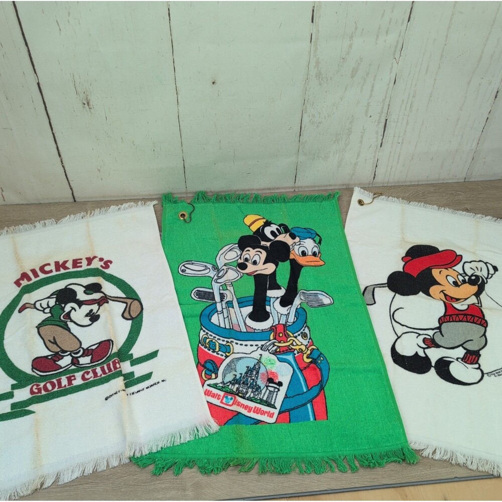 Lot Of 3 Walt Disney World Vintage Golf Towels  Mickey Mouse Goofy Donald Duck